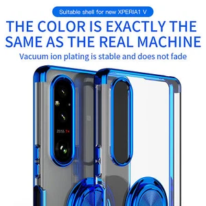 For Sony Xperia 1 V, Luxury Plating Transparent Magnetic Holder Soft Cover Case - Picture 1 of 19