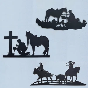 Vinsees 15 Inch Metal Western Cowboy Wall Art Decor, Matte Black Western Decor f - Picture 1 of 12