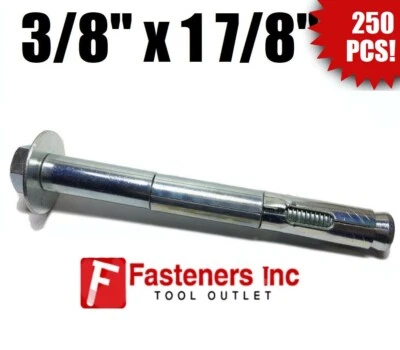 REDDING FASTENERS (Qty 250) 3/8" x 1-7/8" Hex Head Concrete Sleeve Anchor Zinc Plated