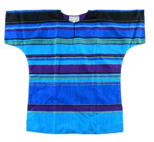 VTG Blue Hawaii Liberty House Blue Green Black Stripe Short Sleeve Blouse Medium - Picture 1 of 5