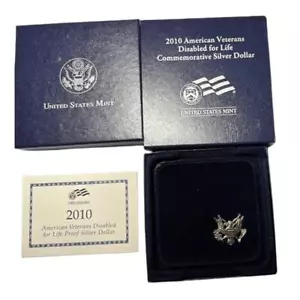 2010 American Veterans Disabled for Life Proof Silver Dollar OGP & COA - Picture 1 of 3