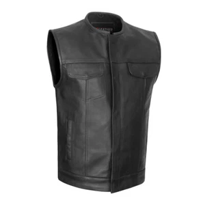 MEN'S BIKER PREMIUM NAKED COWHIDE LEATHER MOTORCYCLE CLUB VEST - Picture 1 of 7