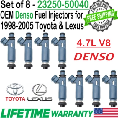 OEM Denso x8 Fuel Injectors For 2003, 04, 2005 Lexus GX470 4.7L V8 #23250-50040 Foto 1 de 4