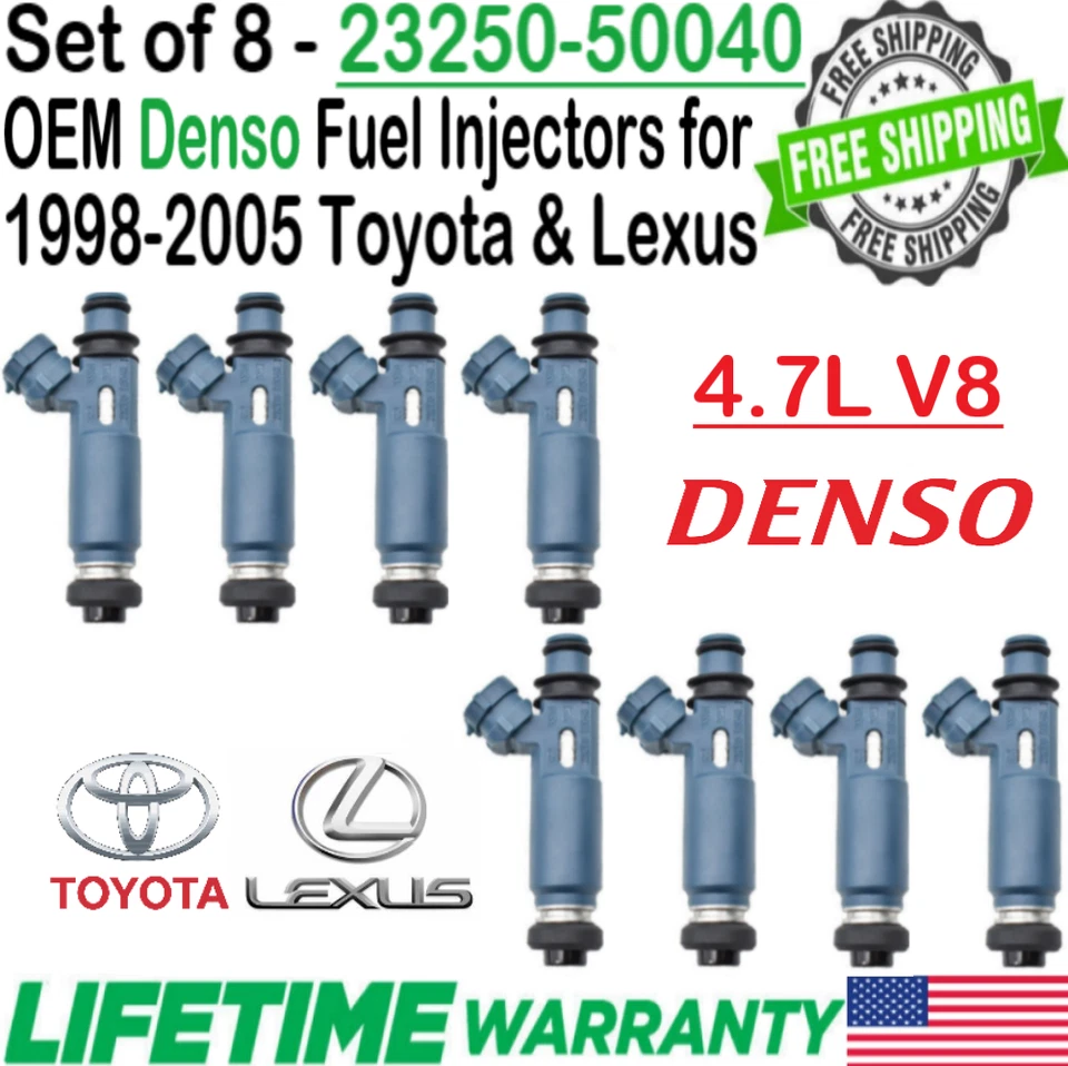 Genuine Flow Matched Denso 8Pcs Fuel Injectors For 1998-2005 Lexus GX470 4.7L V8 - Imagem 1 de 4
