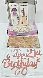21st Birthday Tiara Decorations for Woman 21st Birthday Sash Crown Cake Topper - Picture 1 of 10