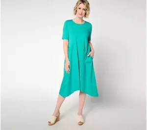 LOGO Lori Goldstein S Petite (SP) Cotton Modal Gusset Midi Dress A652630 GREEN - Picture 1 of 3