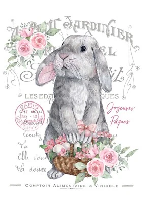 BÜGELBILD-Vintage-Shabby-Nostalgie-Ostern-Hase-Bunny-Rosen-3481 - Bild 1 von 2
