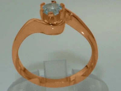 Кольцо-солитер женское натуральное аквамарин розовое золото 10 карат - размеры от 4 до 12 - Изображение 1 из 4