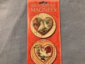 Punch Studio Decorative 3” Magnets Set of 2 New Floral Birds in Heart - Picture 1 of 1