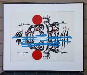 Robert Sebastian Original Gemälde 'Abendspiegelung Hirsch' '84 signiert gerahmt - Bild 1 von 16