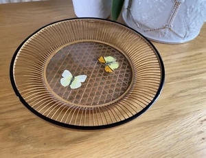 Vintage Real Butterflies Bamboo Drinks Bar Tray Display Retro Taxidermy Glass - Picture 1 of 8