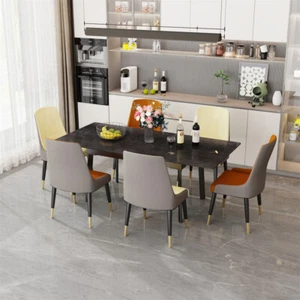 FATIVO Extendable Marble Dining Table Set Leather Chair Kitchen Modern Furniture - Picture 1 of 26