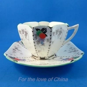 Art Deco Hand Painted Fruit Square Shelley Tea Cup and Saucer Set - Picture 1 of 4