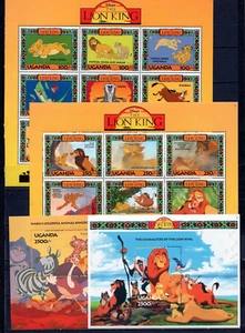 UGANDA 1994 WALT DISNEY ""KÖNIG DER LÖWEN"" 2 BLÄTTER MIT 9 BRIEFMARKEN & 2 VERSAND POSTFRISCH - Bild 1 von 3