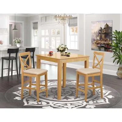 East West Furniture PUBS5-OAK-W 5 Piece Kitchen Counter Set Includes a Square Di - Image 1 of 4