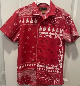 Men’s Rocawear Short Sleeve Shirt Red&White With Hand Emojis Size Medium - Picture 1 of 4