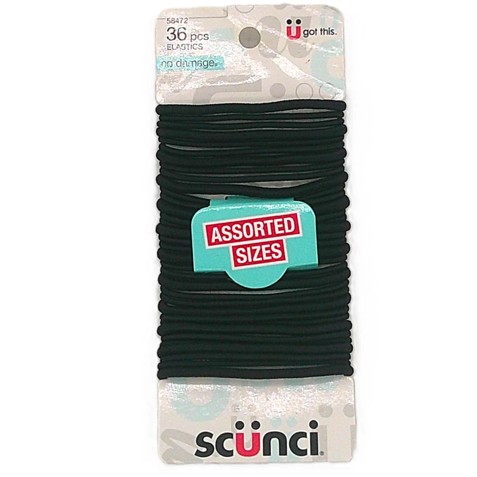 Scunci Sin Daños Tamaños Surtidos Negro Elástico, Corbatas para el Cabello, 36 piezas [¡Nuevo!] Foto 1 de 1