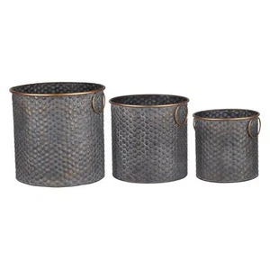 Seneca Oval Metal Planters with Black Band, Set of Three Zinc Classic Vintage - Picture 1 of 1