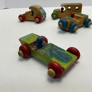 Handmade Wooden Toy Cars Set of 4 Vintage Style Wood Vehicles - Picture 1 of 8