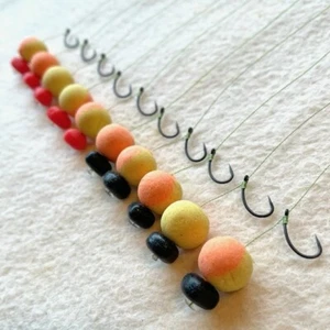10 X KD RIGS LOADED WITH 14mm BANANA & TANGERINE POPUPS DEVOUR BAITS CARP - Picture 1 of 6