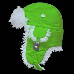 Decky 779-PL-NGR-06 White Synthetic Fur Aviator Hat- Neon Green - Small & Medium - Picture 1 of 1