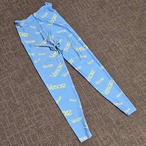 100% Authentic Versace Blue Logo Leggins Size 40 - Picture 1 of 5
