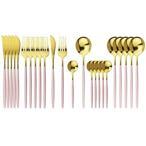 Flatware Serving Set 24 Piece, Stainless Steel Silverware Set, Pink Gold Cutl... - Picture 1 of 7