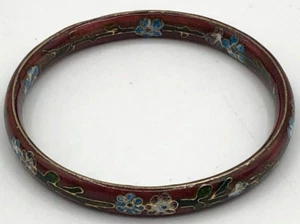 Bracciale Cloisonne Vintage Braccialetto Smalto Marrone Fiori Blu e Verde - Foto 1 di 6