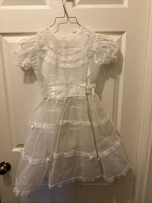 复古 60 年代/70 年代透明连衣裙带懒人白色联盟制造纽扣腰带圣餐 — 第 1/4 张图片