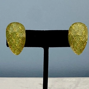 Teardrop Stud Earrings Yellow Glitter Gold Gilding Pear Lucite Durable Statement - Picture 1 of 7