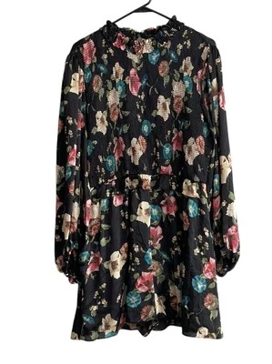 ZARA Mameluco Floral Multicolor Manga Larga Gasa Negro XL Cuello Alto Volantes Foto 1 de 4