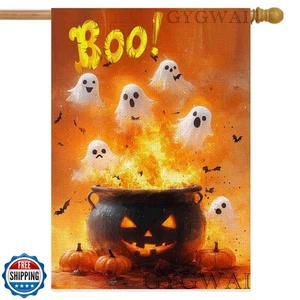 Halloween Boo Ghost House Flag 28x40 Inch Double Sided Spooky Pumpkin Garden - Picture 1 of 5