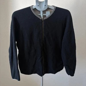 Eileen Fisher Zip Pullover Bio Baumwolle schwarz nachhaltig minimalistisch Gr. L - Bild 1 von 6