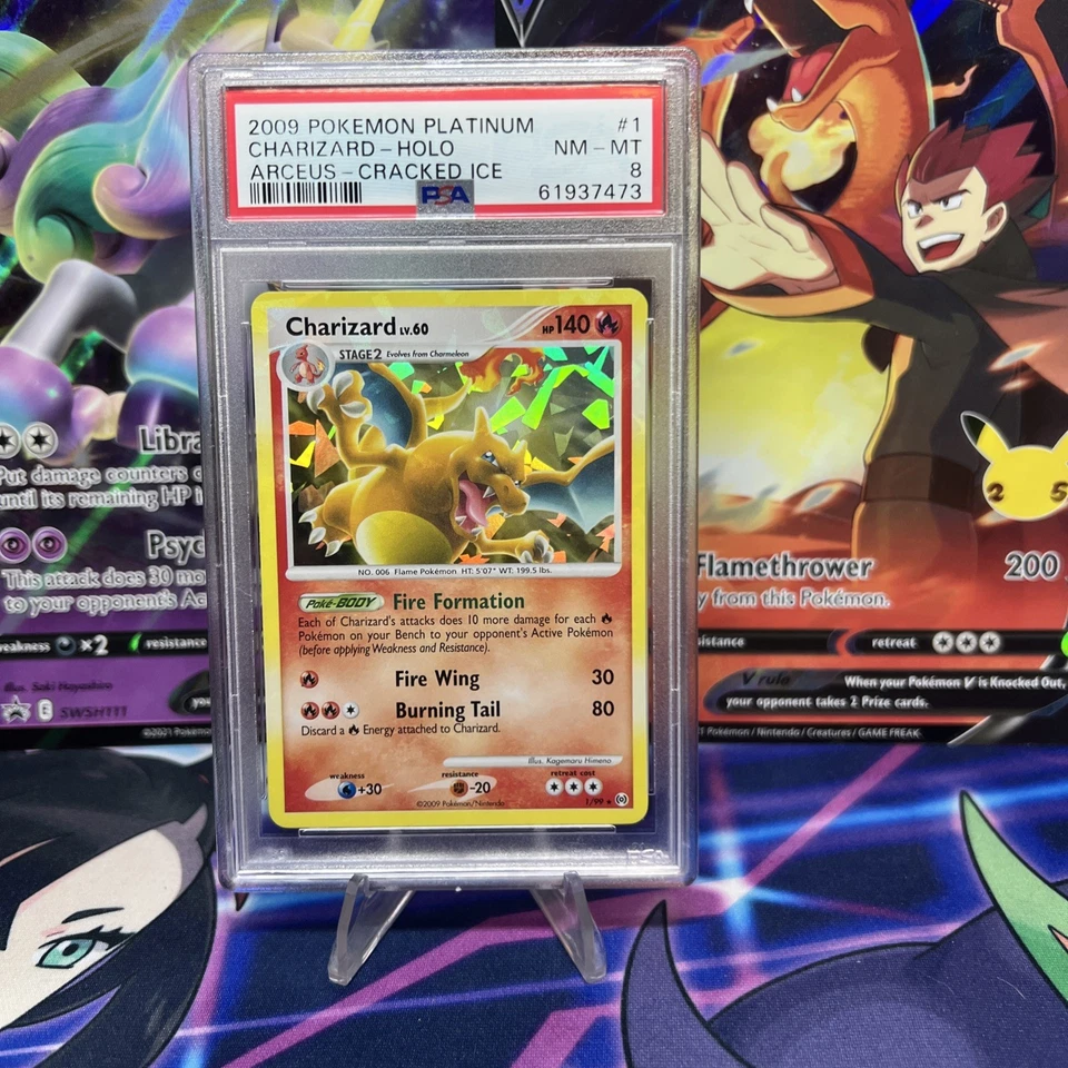2009 POKEMON PLATINUM ARCEUS 1/99 CHARIZARD CRACKED ICE PSA 8 Holo Bleed🔥 - Image 1 of 3