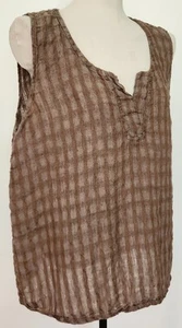 Flachs Leinen Tunika Tank Top Pullover ärmellos braun kariert Lagenlook Boho Large - Bild 1 von 10
