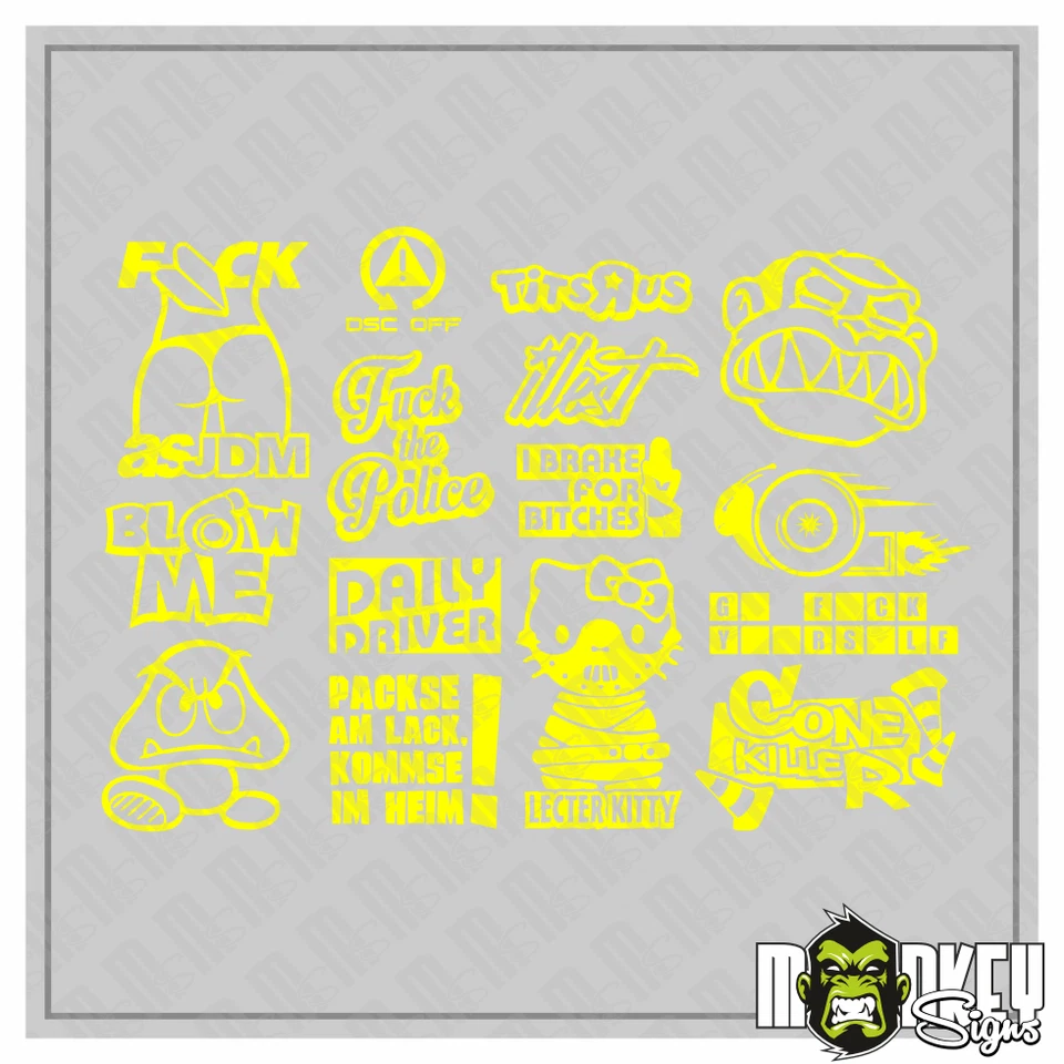 14teiliges JDM Aufkleber Set 1:10 RC Tuning Sticker Drifter Japan Modellbau gelb - Bild 1 von 2