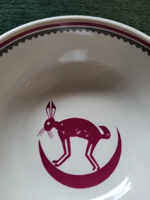Ancient MIMBRENO Indian Design Chili Bowl Rabbit in Moon, Santa Fe USA Replica - Image 1 of 4