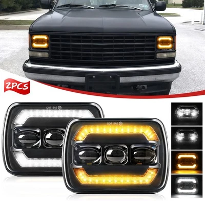 Пара светодиодных фар 7x6 дюймов 5x7 дюймов с дневными ходовыми огнями для пикапа Chevy C1500 C2500 C3500 Suburban - Изображение 1 из 4