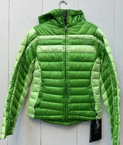 NEW Spyder Goose Down Ski Jacket Ladies SIze S Hooded Fun Green Stripe NWT - Picture 1 of 8