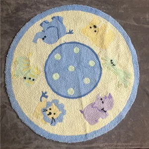 Baby Safari Tiermotiv 40" runder Spielteppich Kinderzimmer Zimmer Dekor blau gelb - Bild 1 von 9