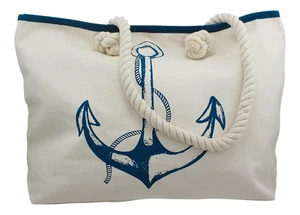 Bolsa De Playa / Bolsa De Mano Con Motivo De Ancla Bolsa De Algodón 34 X 40 Cm - Imagen 1 de 3