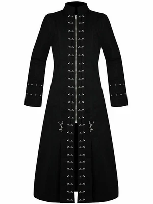 Puritues Gothic Steampunk Military Long Coat Trench Jacket Black Metal Hook Punk - Image 1 of 4