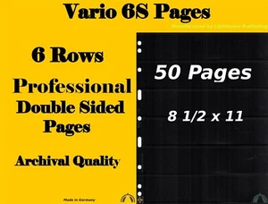 50 Pages - VARIO 6S Double Sided Black Pages with 6 Crystal Clear Pockets / Side - Picture 1 of 7