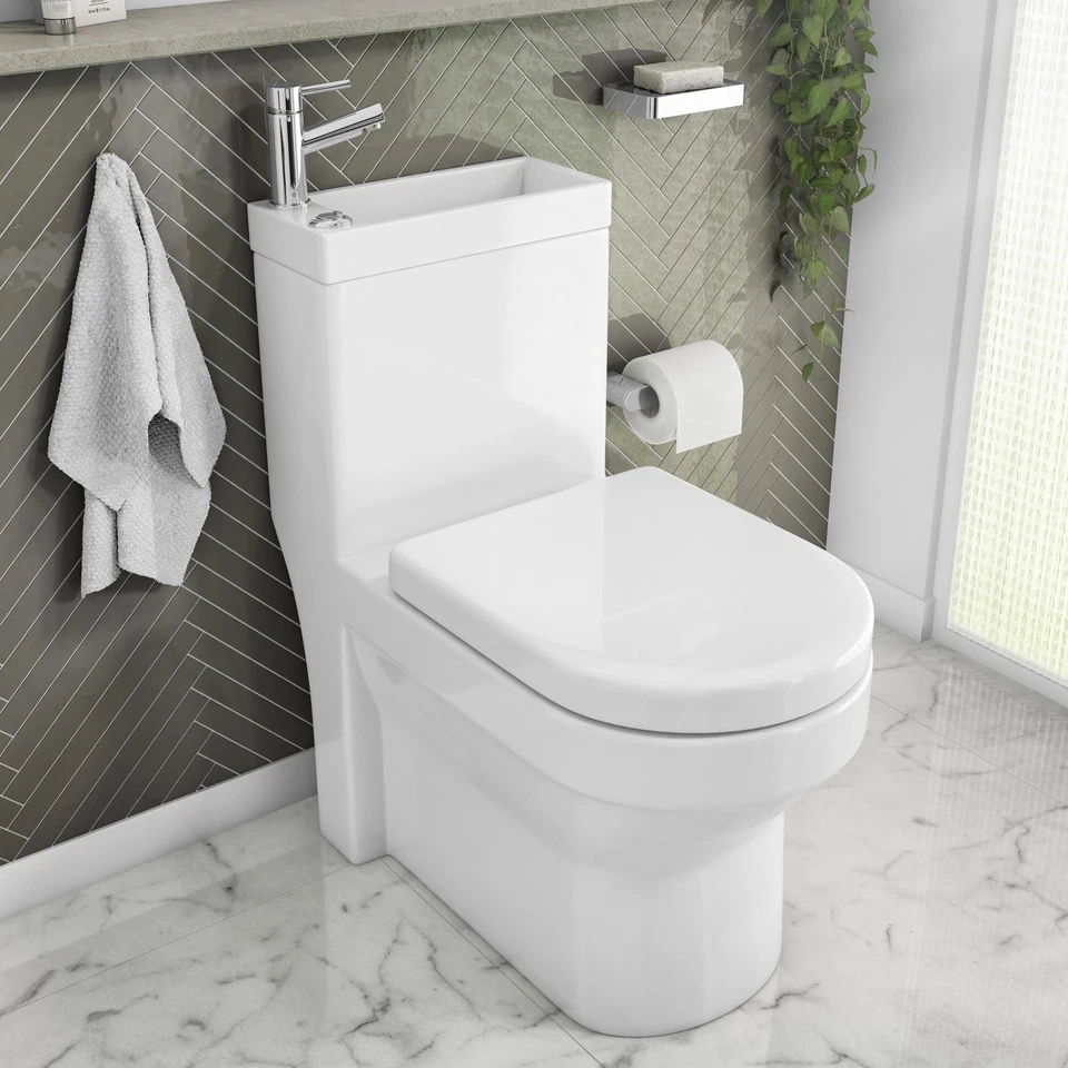 2-in-1 Close Coupled Toilet With Sink On Top - Tap & Waste Included Dual Flush - Image 1 of 4