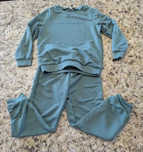 Shein Kids Young Boy Letter Graphic Pullover & Sweatpants Green size 7Y - Picture 1 of 16