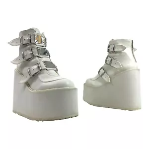 DEMONIA Womens 7 SWING 105 Platform Combat Boots Wedge Goth Punk Ankle Booties - Picture 1 of 16
