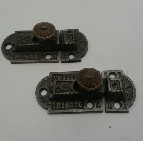 Antique Cabinet Catches Cupboard Latches Cast Iron Hardware Lot of 2 Cover
