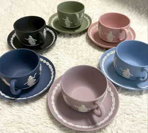 WEDGWOOD Jasperware Jasper Dancing Hour Cup & Saucer Set of 6 No Box - Picture 1 of 19