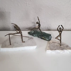 Vintage Gary Rosenthal Bronze Marble Ballerina Sculptures set of 3 Signed Number - Picture 1 of 13