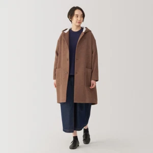 Abrigo con Capucha MUJI Mujer Mezcla Lana Recuperada Ladrillo FedEx - Imagen 1 de 10